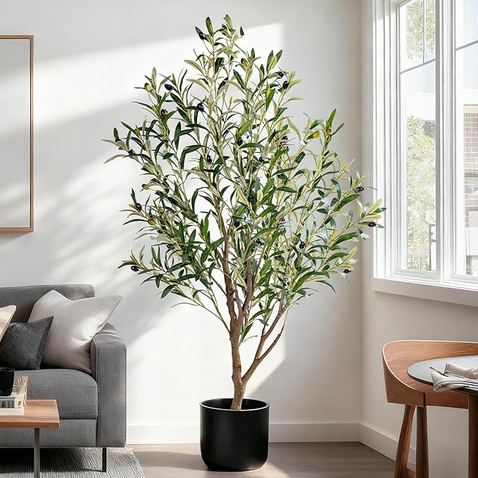 5ft Artificial Olive Tree Faux Olive Plant for Home Decor, Large Fake Olive Tree Modern Farmhouse Style, Floor Plant for Indoor Artificial Trees for Home Decor Indoor, Arbol de Olivo Artificial