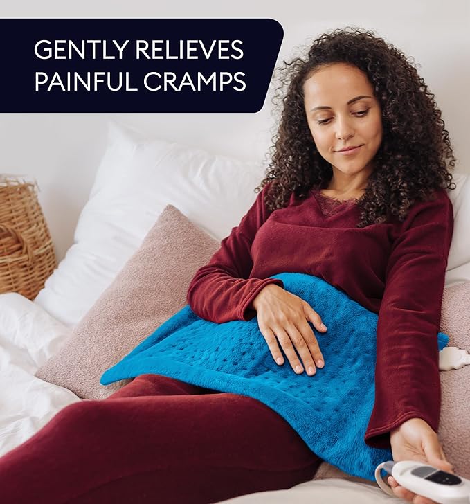 GENIANI Electric Throw - XXL Heating Pad for Back Pain & Menstrual Pain Relief, Auto Shut Off, Machine Washable, Moist Heat Pad for Neck and Shoulder, Cramps Relief, Aqua Blue 18'‘×26’’