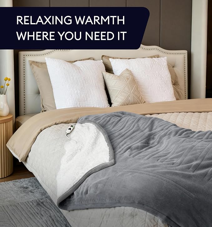 GENIANI Heated Blanket Electric Throw 50"x60" – Safe Electric Heating Blanket with Auto Shut-Off & Overheat Protection, 10 Heat Settings, Washable Heated Throw for Couch, Bed, Office & Dorm