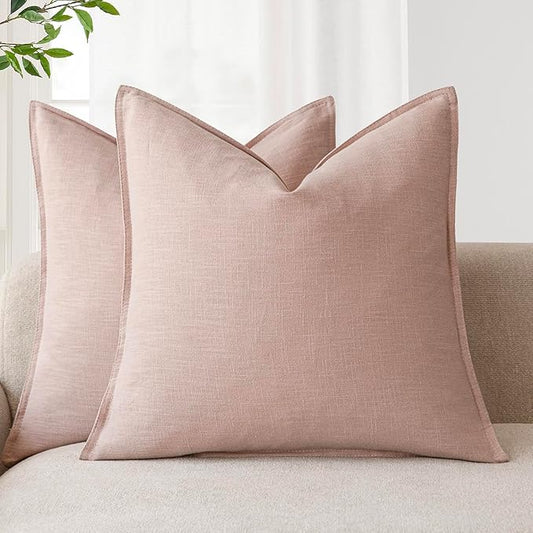 Foindtower Pack of 2, Decorative Linen Solid Throw Pillow Covers Soft Accent Cushion Case Boho Farmhouse Pillowcase for Bed Chair Couch Sofa Bedroom Living Room Home Decor 20 x 20 Inch Light Pink