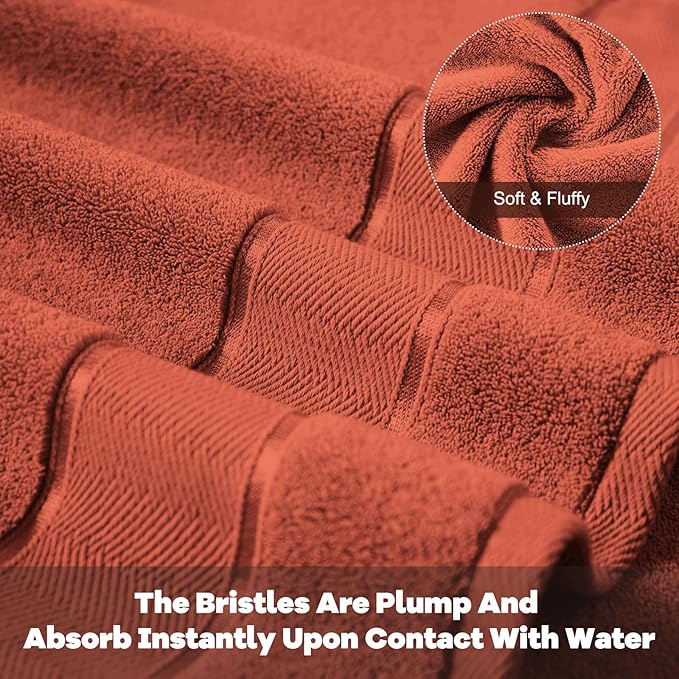 Marvione Bath Towels Set 6 Piece, 100% Turkish Cotton Highly Absorbent and Soft Towels for Bathroom 2 Bath Towels 2 Hand Towels 2 Washcloths, Burnt Orange