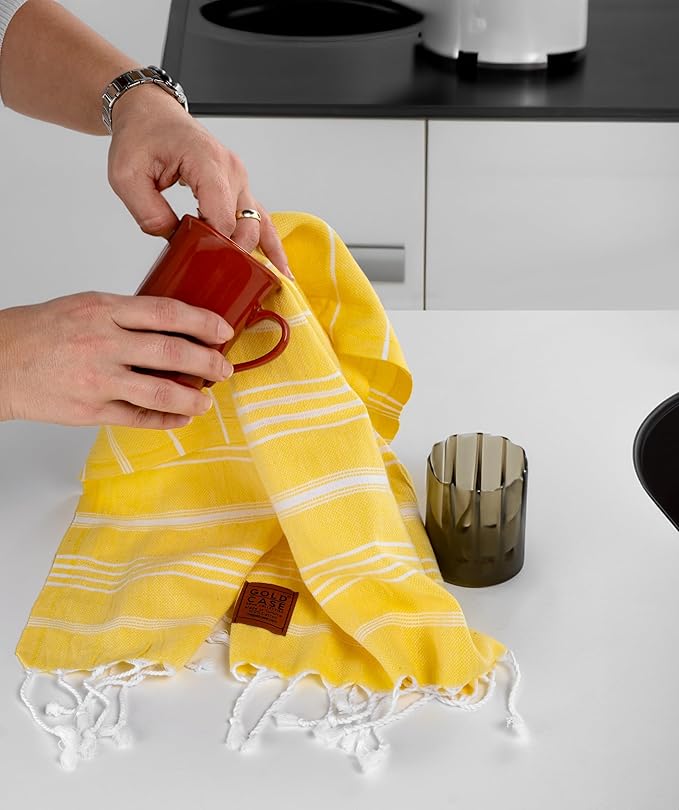 GOLD CASE HOME COLLECTION Lycia Original Turkish Hand Towels by Gold CASE-Set of 6-20x40'' 100% Cotton Decorative Bathroom & Kitchen for Hand,Face,Hair,SPA,Gym,Tea and Dishcloth,Tones of Yellow