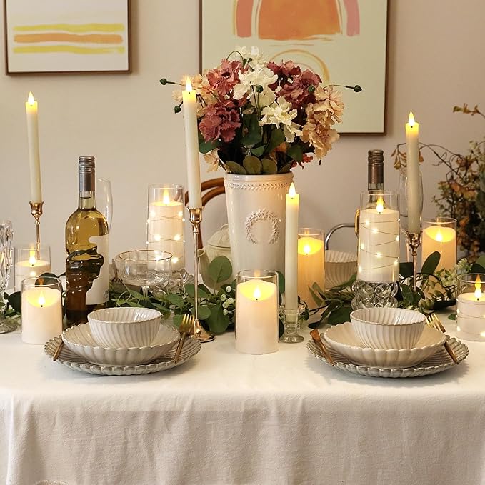 NURADA Flameless Candles with Remote Timer: 3D Wick Battery Operated Led Pillar Unbreakable Acrylic Fake Candle Set for Home Decoration Romantic Ambiance - Pure White 3 Pack