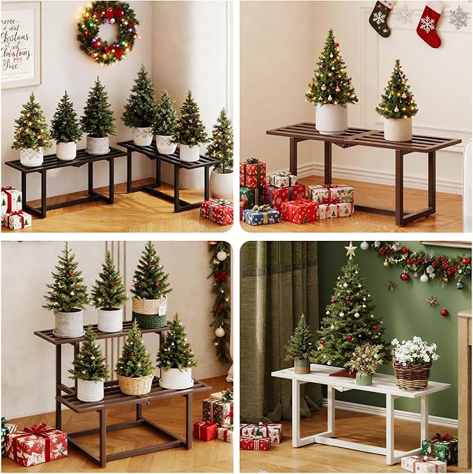 2 Pack Metal Plant Stand Indoor, Outdoor Iron Plant Shelf, Heavy Duty Slatted Display Shelf for Patio Balcony Garden Living Room Load Bearing 330 LB 26" L x 10.4" H x 8.6" W 1 Tier Black