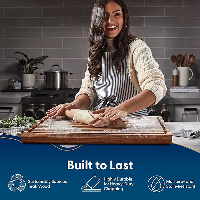 Sonder Los Angeles, XXL Thick Edge Grain Teak Wood Cutting Board for Kitchen with Juice Groove, 23x17x1.5 Charcuterie Wooden Board in Large (Gift Box Included)