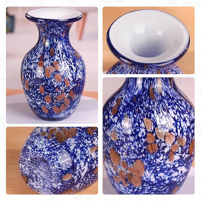 KAMMAK Colored Glass Vase, Beautiful Hand Blown Decorative Vase, Modern Art Vase for Flower Mantle Dining Table Centerpiece, Entryway Living Room Wedding Decoration, FH014