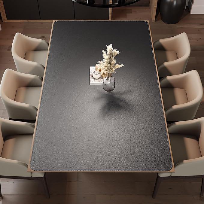 CENNBIE HUGE220 86.6" x 47" Black Leather Desk Mat for Conference Table, Dining Table, Work Table, Banquet Tables, Library Table