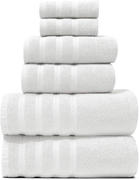 Hearth & Harbor Bath Towels for Bathroom - 100% Ring Spun Cotton Luxury Bathroom Towels - Soft & Highly Absorbent Bath Towels Set, 6 Piece Set, White