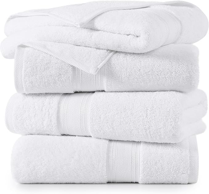 LANE LINEN 100% Cotton 4 Pack Bath Towels (30"x60") - Zero Twist, Cotton - Large Towels for Bathroom - Quick Drying, Highly Soft & Absorbent Shower Towel Set - Hotel & Spa Quality - White Towel Set