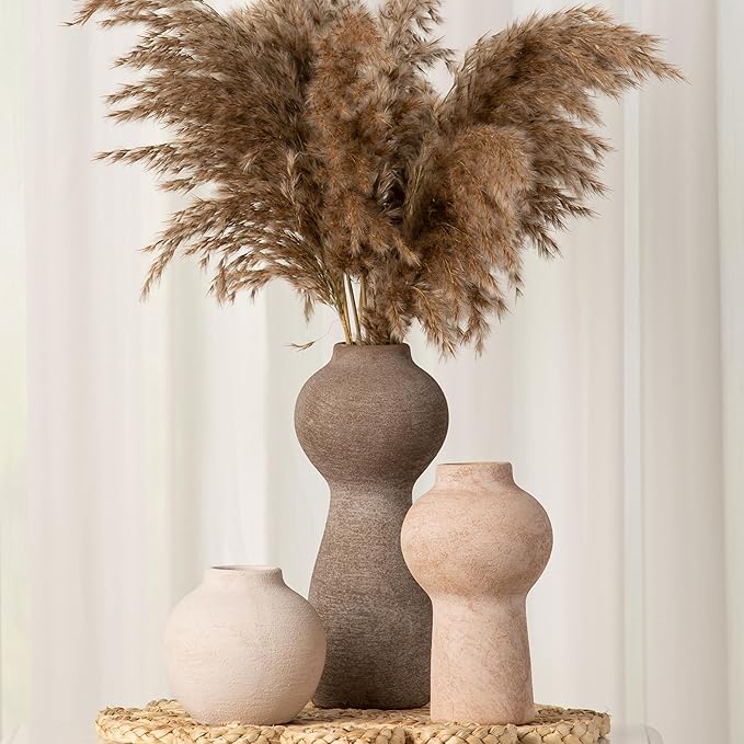 Ceramic Vase Home Table Decor - Flower Vase Set of 3 Living Room Kitchen Decorations Farmhouse Modern Rustic Vases Decorative Centerpiece for Shelf Bedroom Office Bathroom Dining Coffee Desk