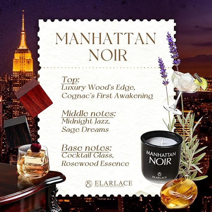 Elaralce Manhattan Noir Scented Candle | Luxury Soy Candles for Home | Gifts for Women | Fall Winter Room Decor