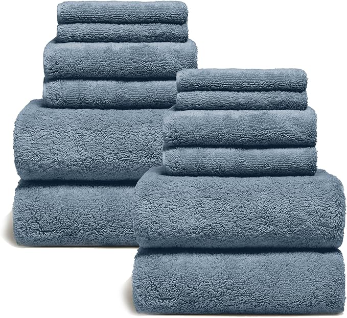 Italic Ultraplush 12-Piece Family Towel Set – Luxury Bath Towels, Hand Towels & Washcloths – Plush, Quick Dry, 800GSM 100% Australian Cotton for Bathroom & Spa (Glacier)