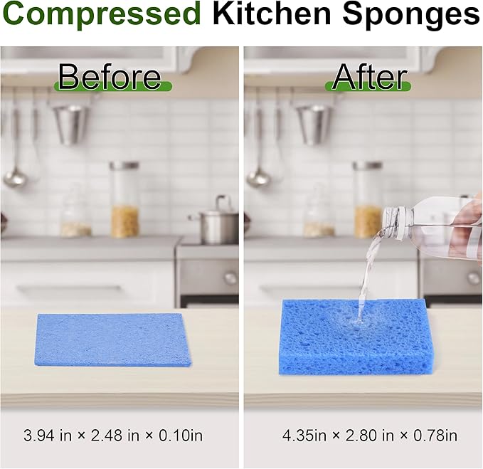 15 Pcs Cellulose Sponges Kitchen, 5 Colors Non-Scratch Colorful Sponges, Biodegradable Compressed Sponges, Large Cellulose Sponge for Kitchen, Bathroom, Cars, Funny Cut-Outs DIY