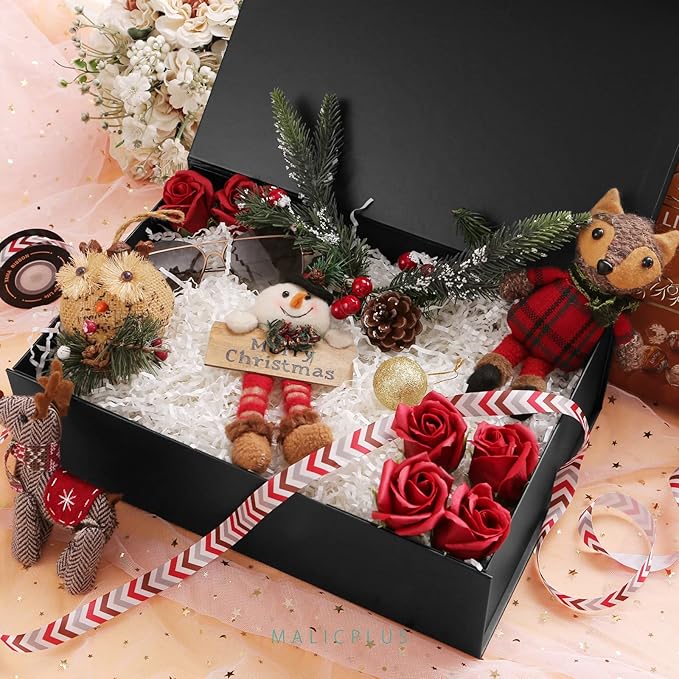 Large Gift Box with Lid 13.5x9x4.1 Inches, Black Groomsman Proposal Gift Box with Magnetic Closure for All Occasion (Matte Black)