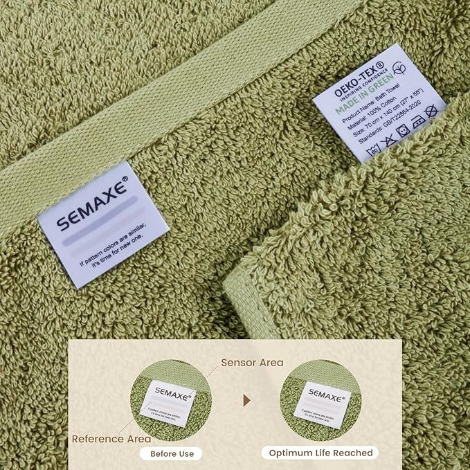 SEMAXE 4-Pack Luxury Bath Towels for Bathroom, 100% Cotton, Soft, Absorbent, and Quick-Drying, 55"x27", Green, Perfect for Hotels, Gyms, and Spas