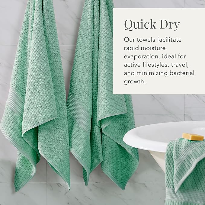 NY Loft 100% Cotton Bath Towel 4 Pack | Super Soft & Absorbent Quick-Dry Bath Towels 30" x 52" |Textured and Durable Cotton | Trinity Collection (4 Pack Bath Towel, Wasabi Green)