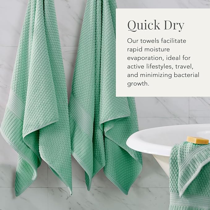 NY Loft 100% Cotton Towel Set 6 Piece | Super Soft & Absorbent Quick-Dry 2 Bath Towels 2 Hand Towels & 2 Washcloths |Textured and Durable Cotton | Trinity Collection (6 Piece Set, Wasabi Green)