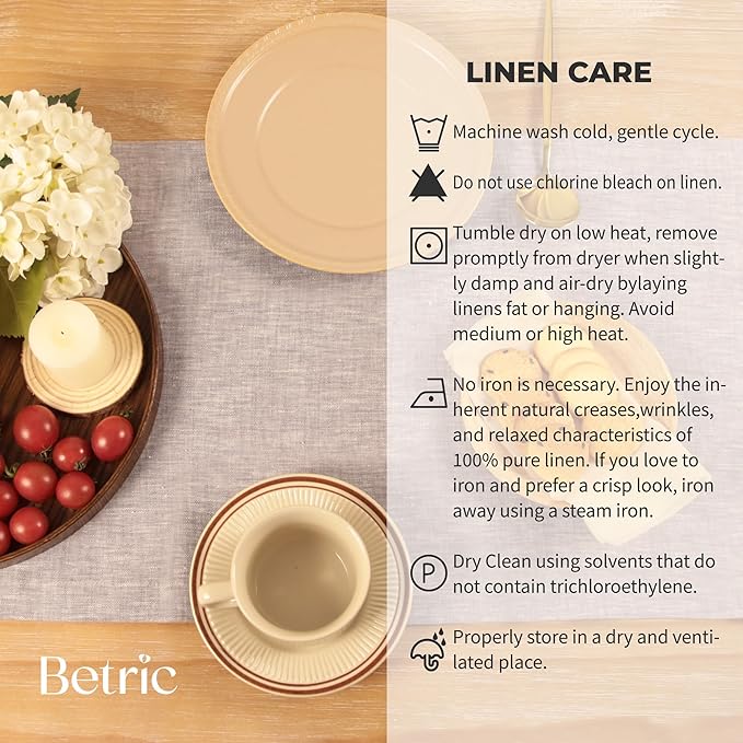 100% Pure Linen Table Runner - 14 x 72 Inch Dresser Scarf for Farmhouse Dining Table, Perfect for Fall, Thanksgiving, and Christmas -Athena -Oyster Grey