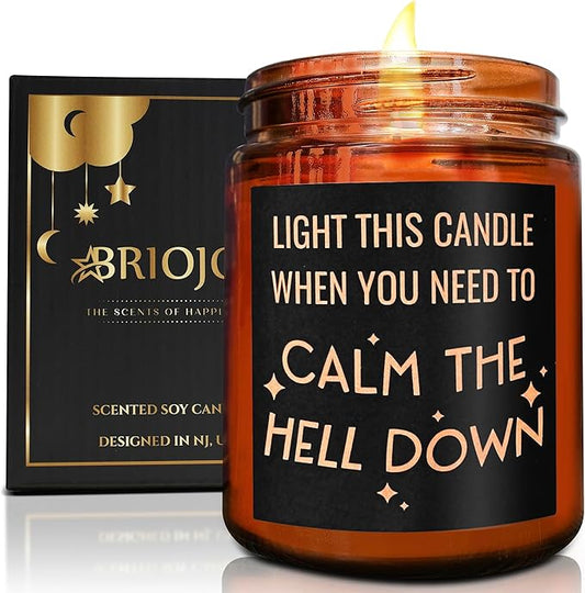 Calming Candles - Funny Relaxing Aromatherapy Candle for Her - Calm Down, Relax Gifts for Women Men - Birthday Gift for Coworker Bestie Sister Mom - Anxiety, Stress Relief Soy Candle for Home
