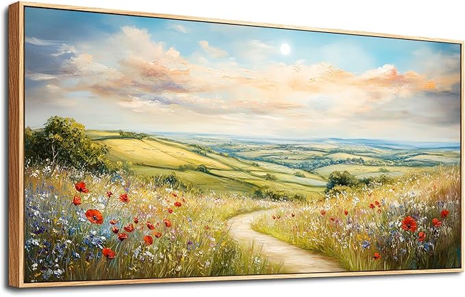 PHAOHUAXM Large Canvas Wall Decor For Living Room Wall Art For Bedroom Pastoral Mountain Path Landscape Painting Wood Frame Farmhouse Dining Room Office Home Decor Stretched Aesthetics 30"X60"