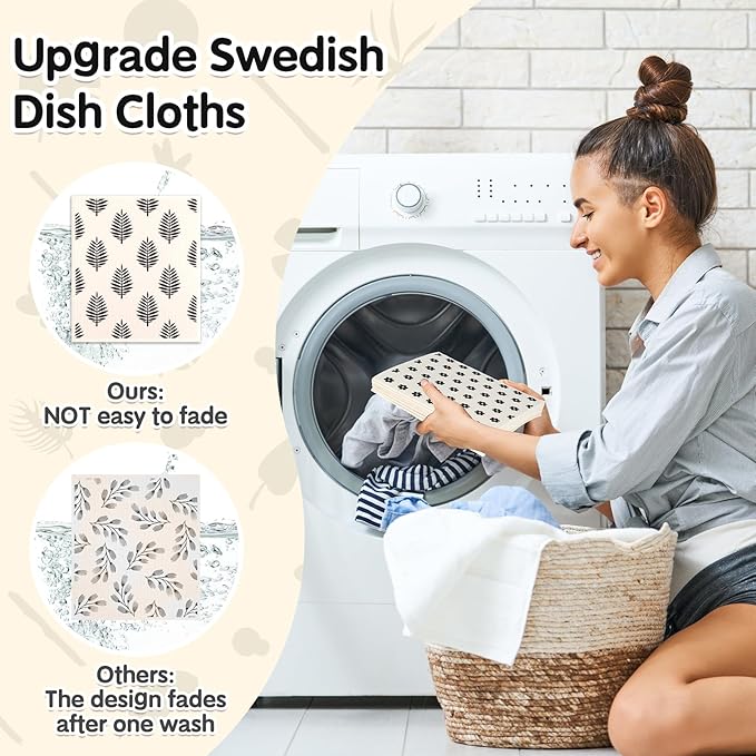 Lucomb 10 Pack Swedish Dish Cloths Reusable for Kitchen, Super Absorbent Kitchen Dishcloth Decorative, Quick Drying Cleaning Cloths Replace Paper Towels for Washing Dishes