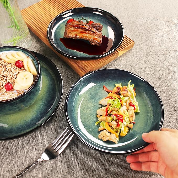 Ceramic Dinnerware Set(16 pcs) Serve 4 people, Plates & Bowls Sets, Reactive Glaze Dishes Set, Chip Resistant and Scratch Resistant, Dishwasher, Microwave Safe, Suitable for dinner, party