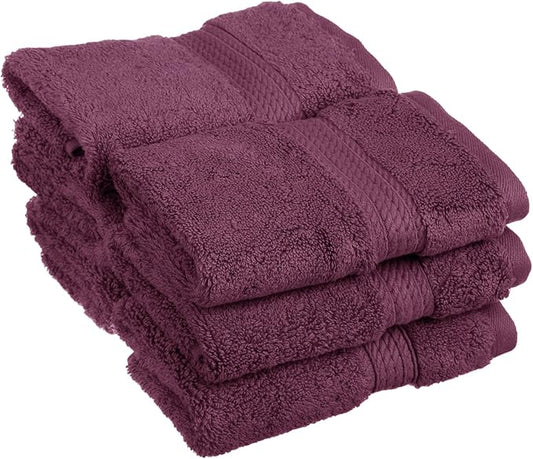 BLUENILEMILLS BNM Egyptian Cotton 6-Piece Towel Set, Includes 6 Face Towels, Attached Loop for Easy Hanging and Storage, Hotel Quality, Perfect for Bathroom, Gym, Shower Space, or Spa, Plum