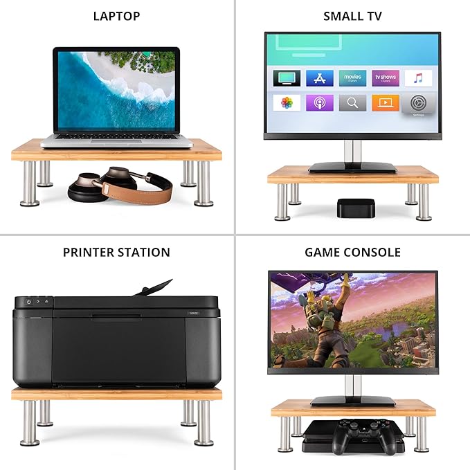 The Original Bamboo Monitor Stand (As Seen On PBS) - Monitor Riser for Computer Screen or Laptop - Desk Shelf Adds Storage Space & Improves Ergonomics - Natural