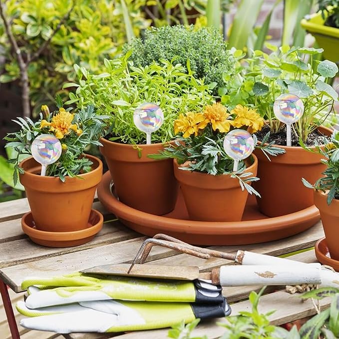 Plant Watering Globes- 4 Pack Iridescent Rainbow Glass Water Bulbs Self Watering Spikes Planter Insert Automatic Plant Watering Bulbs Devices for Indoor and Outdoor Plants