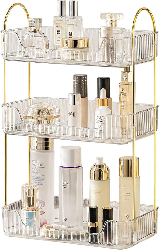 3 Tier Bathroom Organizer Countertop Makeup Perfume Tray Skincare Organizer for Bathroom Dresser Vanity (White)
