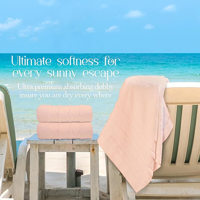 Premium Towel Set: Super absorbent, quick-drying, soft, plush. Features hanging loop, fade-resistant, eco & skin-friendly dyes. Luxury dobby design for bath or spa. (Blush Pink, Bath Towel Set of 4)