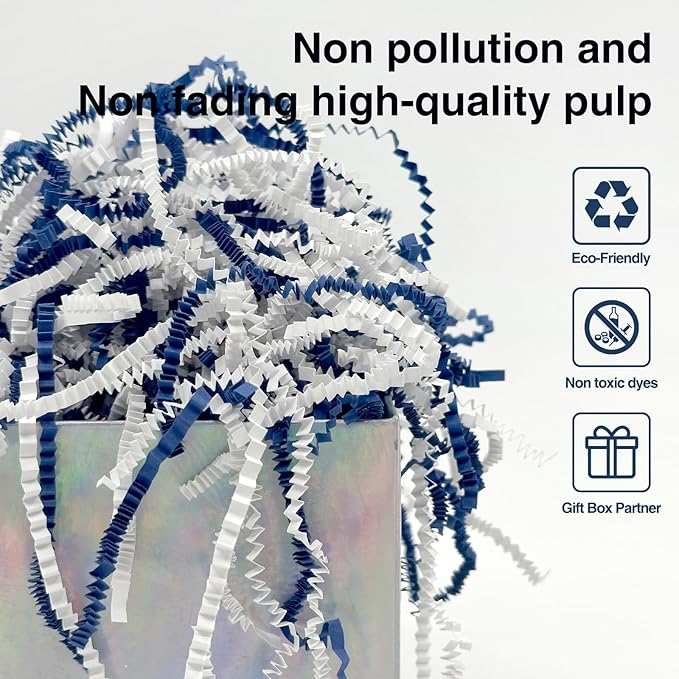 2LB Crinkle Cut Paper Shred Filler for Bag Gift Box Basket Paper Shreded Stuffing Decoration for Valentine's Day Holiday Party (Blue&White)