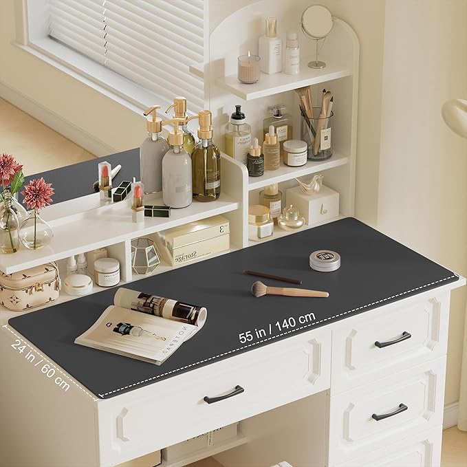 Aothia Leather Desk Pad Protector, Office Desk Mat, Large Mouse Pad, Laptop Desk Pad, Non-Slip PU Leather Desk Blotter, Waterproof Desk Writing Pad for Office and Home (Gray, 55" x 24")