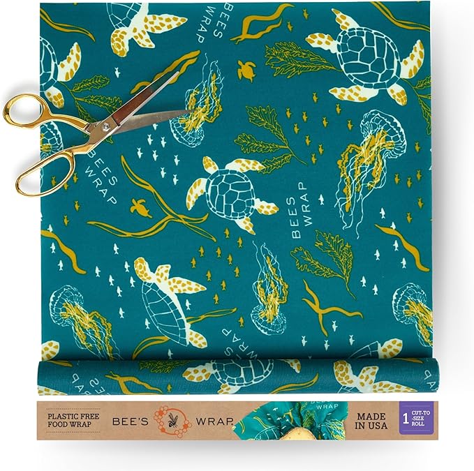 Bee's Wrap Beeswax Wraps for Food - Cut to Size 14x52" Wax Paper Roll - Made in USA Reusable Waxed Paper & Bowl Covers - Organic & Eco-Friendly Alternative to Aluminum Foil & Plastic Wrap, Ocean