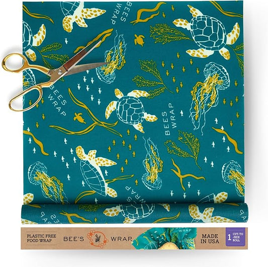 Bee's Wrap Beeswax Wraps for Food - Cut to Size 14x52" Wax Paper Roll - Made in USA Reusable Waxed Paper & Bowl Covers - Organic & Eco-Friendly Alternative to Aluminum Foil & Plastic Wrap, Ocean