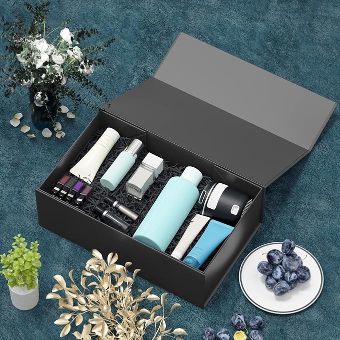 5 Pack Black Gift Box, 9.5x6x3'' Gift boxes for Presents with Lids Magnetic Closure Rectangle Collapsible for Groomsman Proposal Box, Wedding, Christmas, Halloween, Birthday Gift Packging