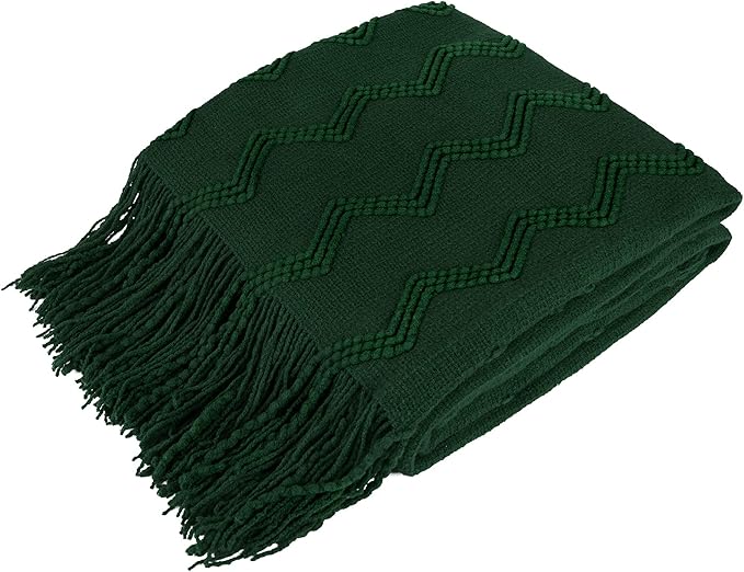 PAVILIA Emerald Green Knit Throw Blanket for Couch Bed, Soft Knitted Farmhouse Sofa Throw for Living Room, Lightweight Decorative Summer Throw Blanket for Chair, Outdoor Textured Boho Blanket, 50x60