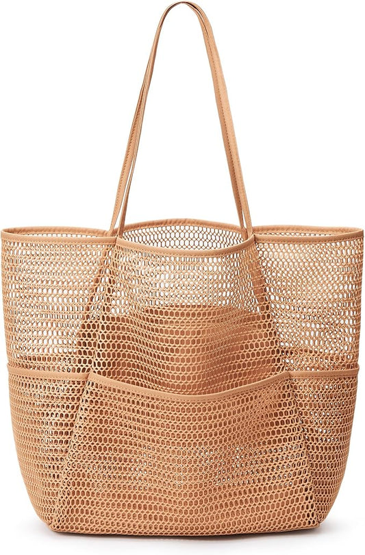 KALIDI BeachNylon Mesh Tote Bag, Casual Tote Bag Hobo Women Foldable MAX 23L Shoulder Bag For Beach Picnic Vacation