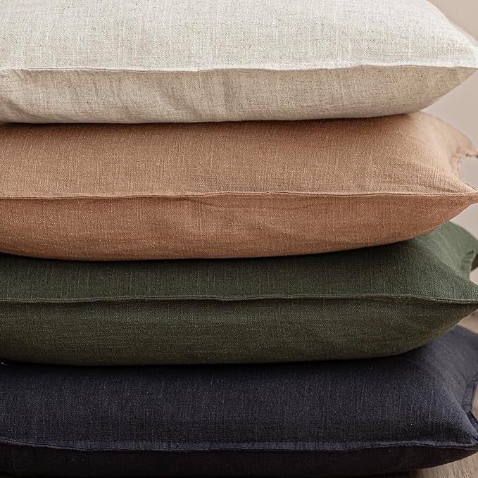 Foindtower Pack of 2, Decorative Linen Solid Throw Pillow Covers Soft Accent Cushion Case Farmhouse Neutral Pillowcase for Chair Couch Sofa Bedroom Living Room Home Decor 24 x 24 Inch Dark Olive Green