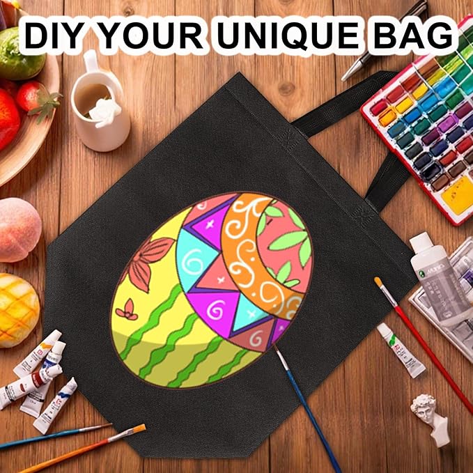 JERIA Black Reusable Totes Bag with Reinforced Handles Non Woven Bulk Shopping Bags