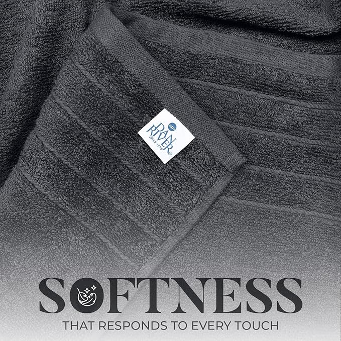 DAN RIVER Bath Towels Set of 4, 30 x 60 Inches, 100% Cotton, Larger & Lighter Weight, Quicker to Dry, Super Soft and Absorbent, Ideal Hotel Towels for Daily Use, Dark Grey