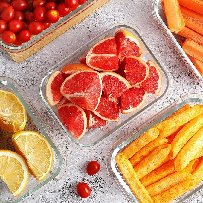 8 Pack 36oz Large Glass Meal Prep Containers with lids, Glass Food Storage Containers with Leak Proof Snap Lock Lids , Airtight Bento lunch Boxes, Kitchen Storage, Oven and Dishwasher Safe-Purple