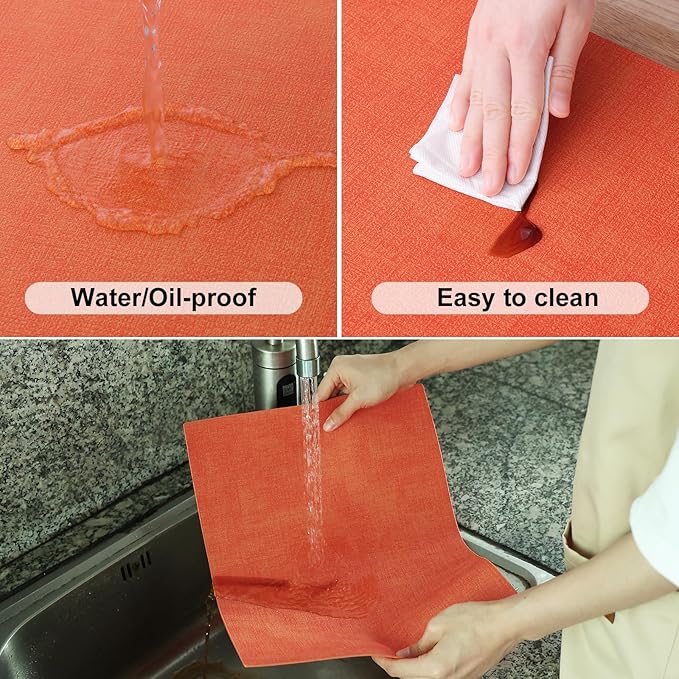 Homaxy Faux Leather Heat Resistant Placemats for Dining Table Set of 6, Waterproof Wipeable Washable PU Table Mats, Easy to Clean Anti-Slip Place Mats, 11.8" x 17", Orange