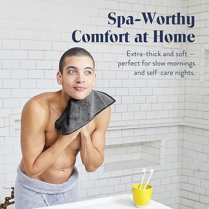 Brooklinen Super-Plush Turkish Cotton Washcloths Set of 2 Cotton, 820 GSM, Highly Absorbent, Machine Washable, Perfect for Home & Bathroom (13" x 13", Marled Black)