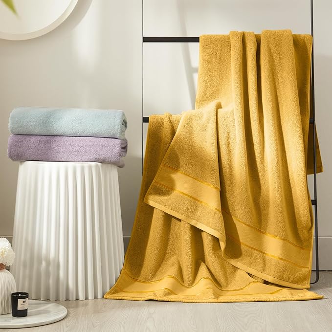 Marvione Bath Towels Set 6 Piece, 100% Turkish Cotton Highly Absorbent and Soft Towels for Bathroom 2 Bath Towels 2 Hand Towels 2 Washcloths, Gold