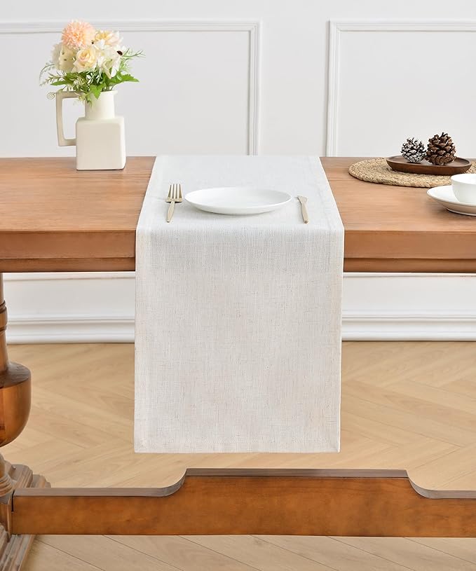 Wracra Linen Style Table Runner, Rustic Farmhouse Off White Table Runners 48 Inches Long, Handcrafted Table Runner for Fall, Winter - Everyday Use and Machine Washable
