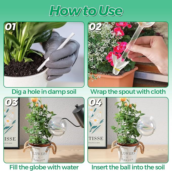 Plant Watering Globes Self Watering Planter - Indoor Outdoor Automatic Slow Release Watering Bulbs Iridescent Rainbow Glass Water Bulb for Houseplants 2 Pack