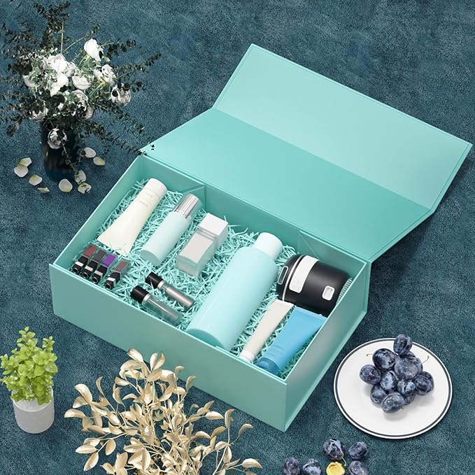 Turquoise Gift Box, 9.5x6x3'' Gift boxes with Lids Magnetic Closure Rectangle Collapsible for Bridesmaid Proposal Box, Wedding, Christmas, Birthday