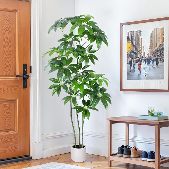 Money Tree Artificial - 6 FT Tall Fake Tree with Decorative planters - Large Faux Plants Lifelike Branches & Foliage - Artificial Plants Indoor for Home Office Living Room Decor