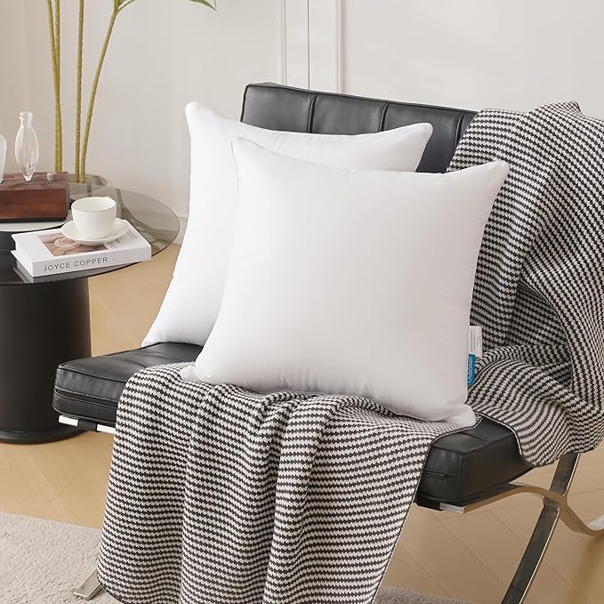 Oubonun 28 x 28 Euro Pillow Inserts with 100% Cotton Cover - Square Interior Sofa Decorative Throw Pillow Insert Set of 2 - White Couch Pillow